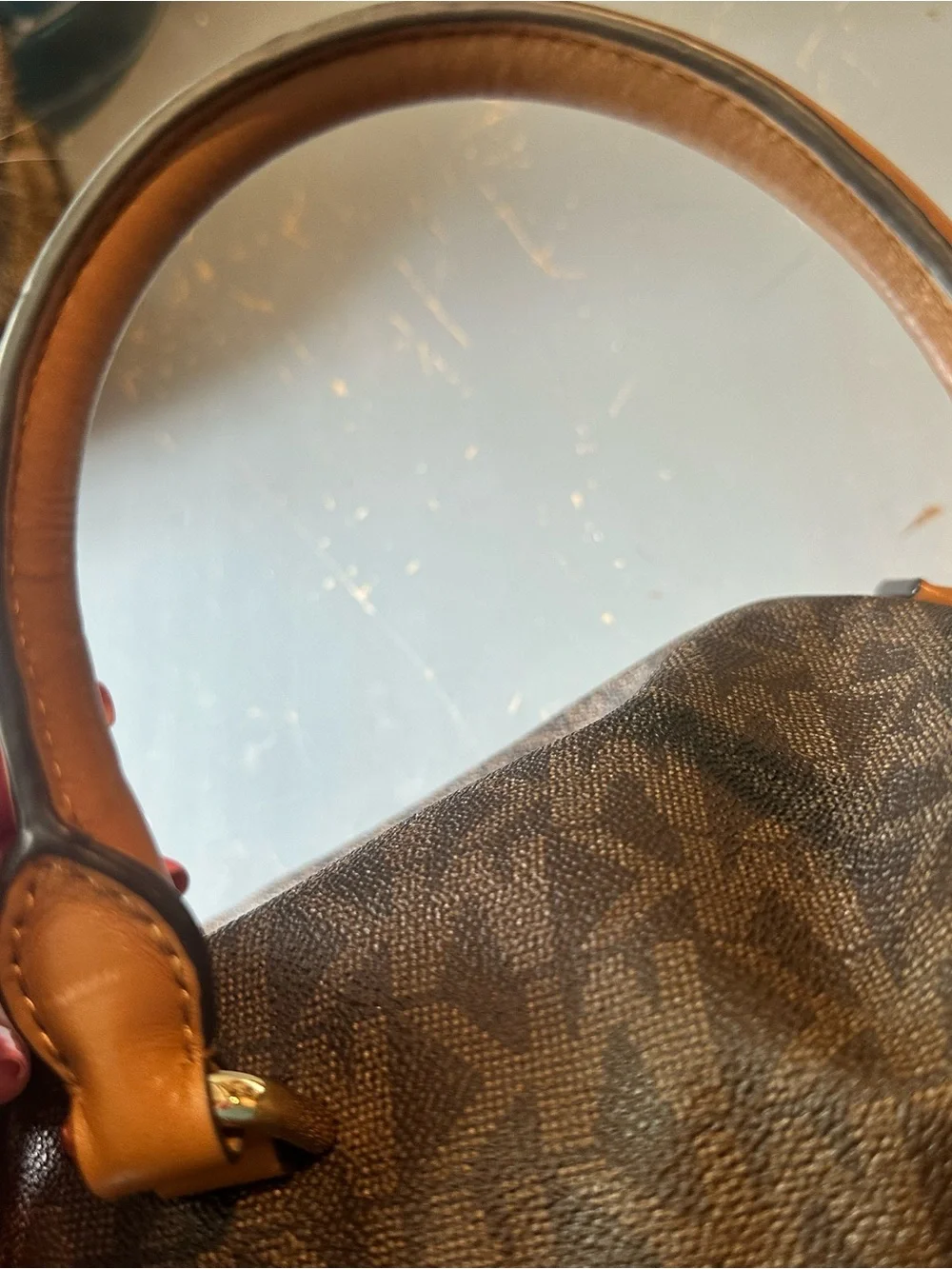 Michael Kors Brown MK Signature Dome Satchel with Tan Handles